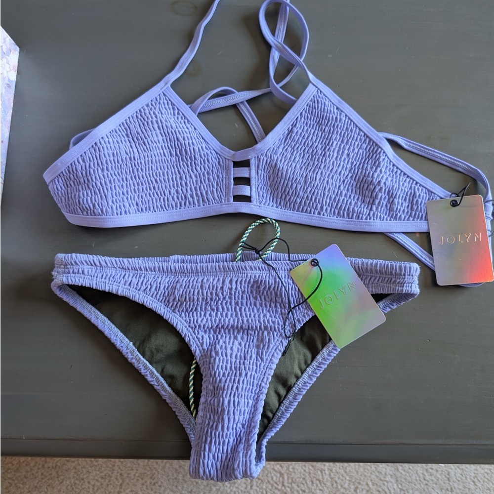 JOLYN Purple Textured Bikini Set